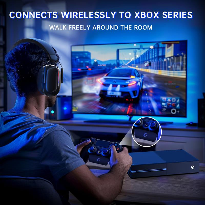 Wireless Gaming Headset for Xbox Series X|S, Xbox One, PC, PS5/4, Mac, Mobile, Switch, 3D Surround Sound, Bluetooth 5.3, 60H Battery, Gaming Headphones with Detachable Noise Canceling Mic