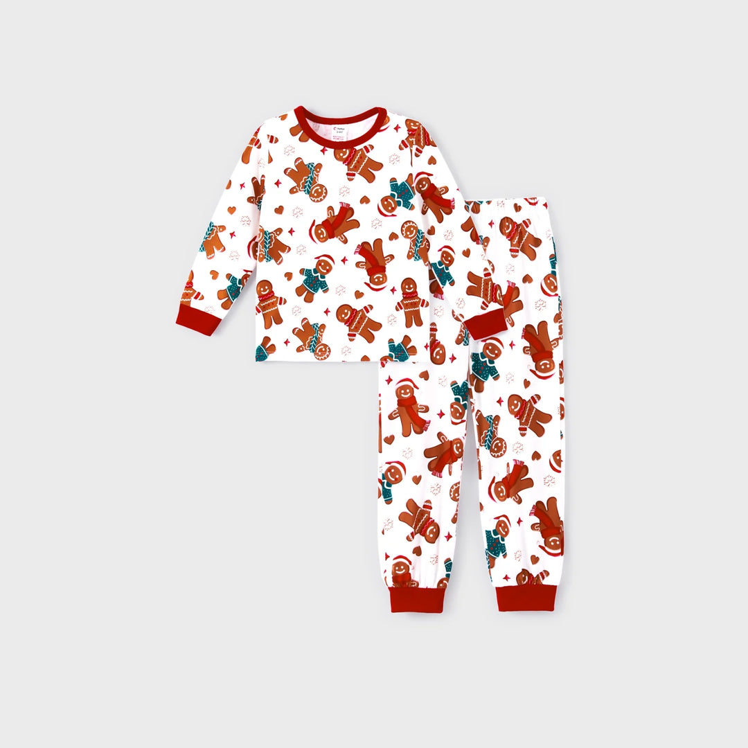 Girls Boys Christmas Pajamas Sets Family Matching Cartoon Gingerbread Man Holiday Flame Retardant Pjs, 2-Piece, Size 12-13 Years