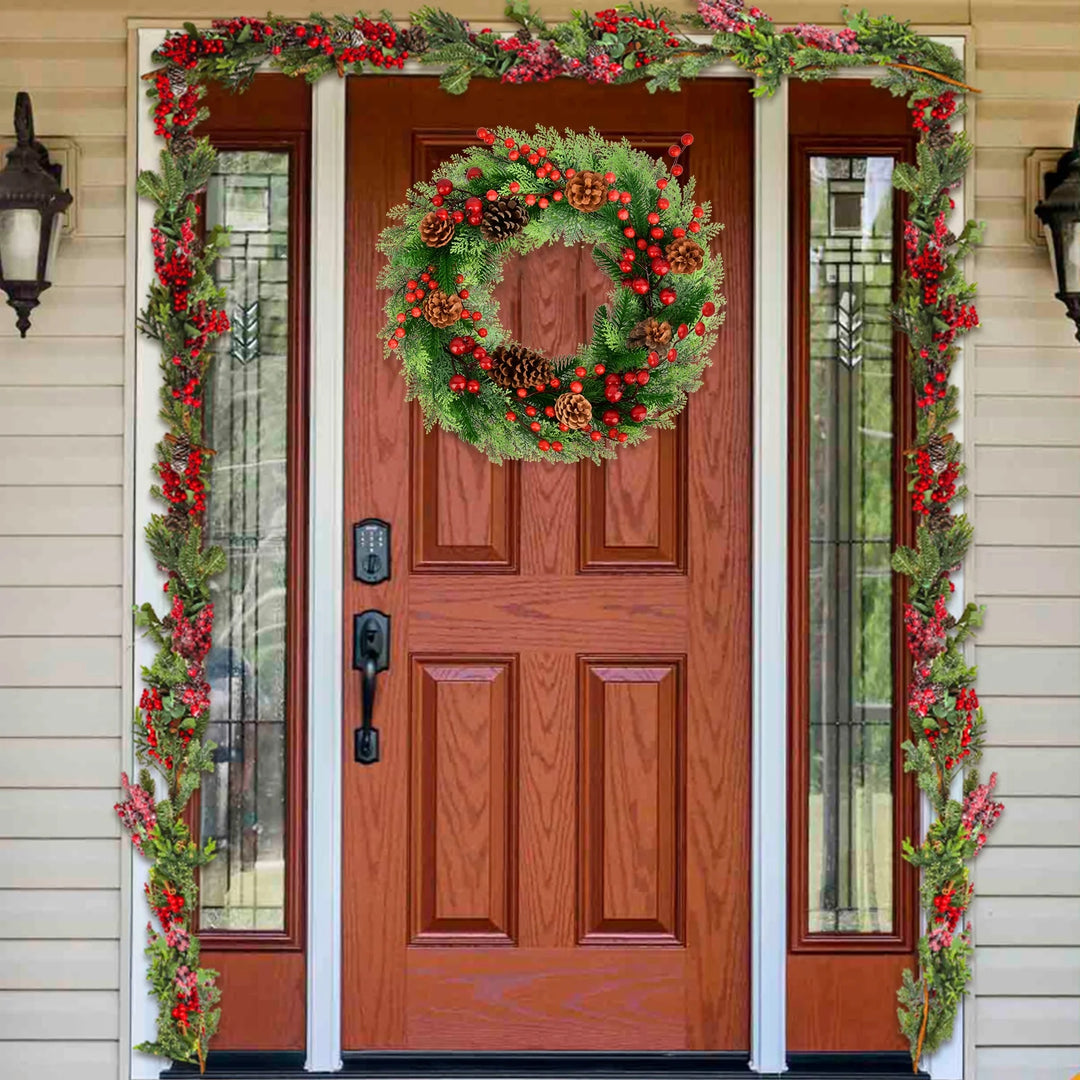 Christmas Wreath,18 Inch Artificial Front Door Wreaths for Hanging Decorations for Home Holiday Indoor/Outdoor Xmas Party Decor Christmas Decoration Simulation Rattan Berry Wreath