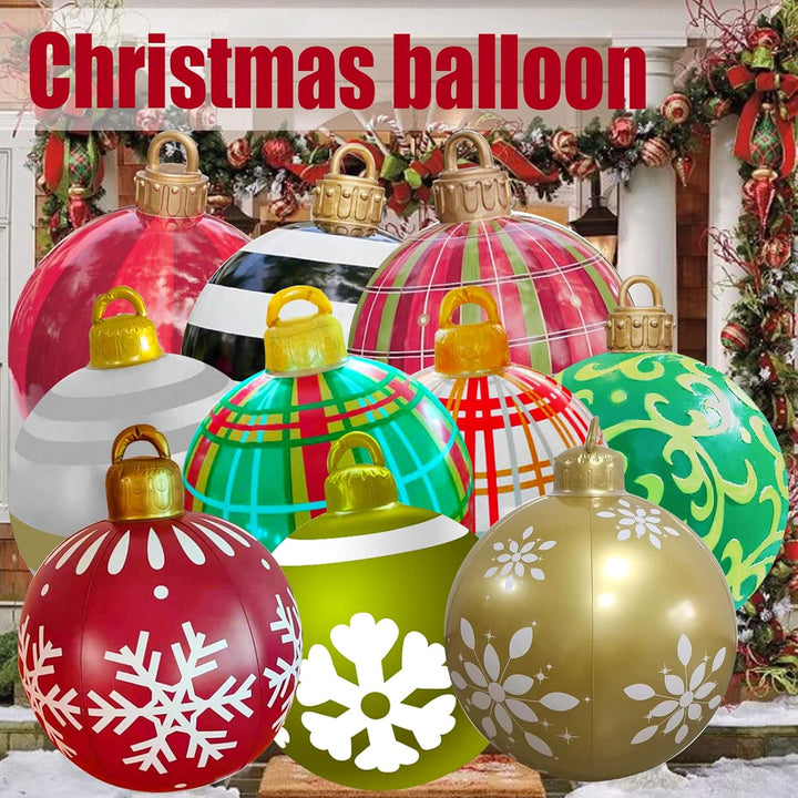 Chrsitmas Ball Outdoor Christmas Decorated with Pump 23.6 Inch PVC Giant Inflables Tree Ornaments outside Decorations for Yard (A)