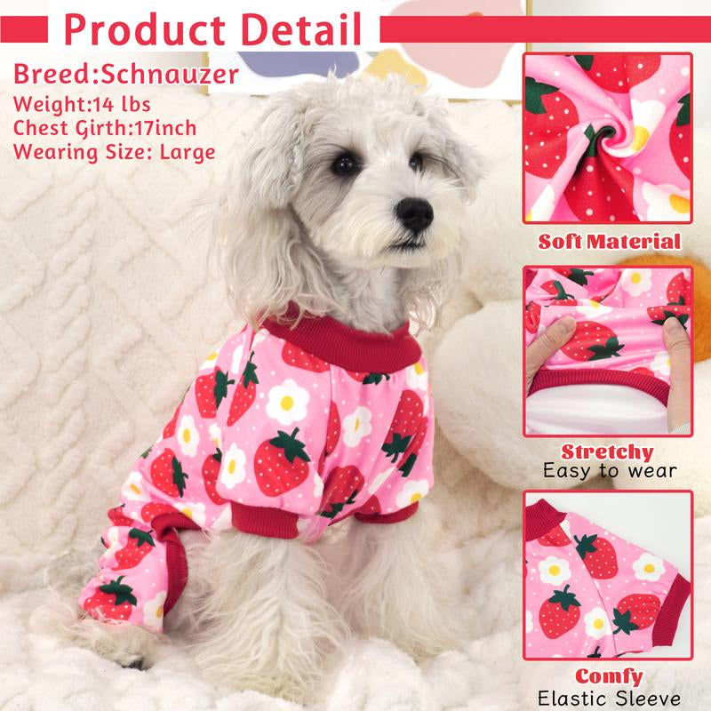 XPUDAC 4 Pieces Duckie & Strawberry Pattern Pajamas for Dogs Cozy Breathable Puppy Onesies Outfits for Doggie Cats Christmas Shirts Sleepwear Poodle Puppy Universal Fit Soft Material Easy Pull-On Design