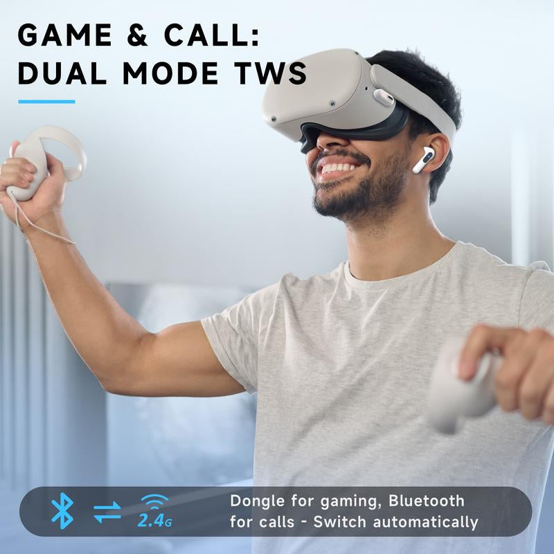 Wireless Earbuds, Bluetooth 5.3 Headphones Bass Stereo, Ear Buds with Noise Cancelling Mic LED Display, 2.4Ghz Gaming Earbuds, 36Hs Playtime for Meta Quest 3/2, PS5/4, Steam Deck, VR, Switch, PC
