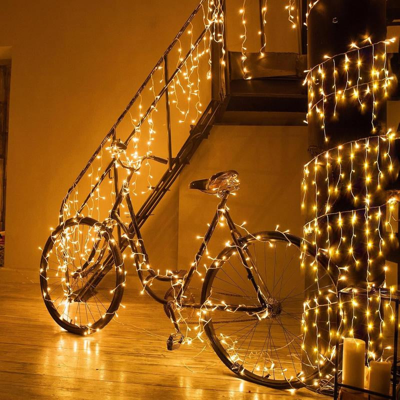 400 LED 33Ft Warm White Icicle Christmas Lights Outdoor Waterproof Curtain String Lights with 8 Modes for Holiday Home Party Decor