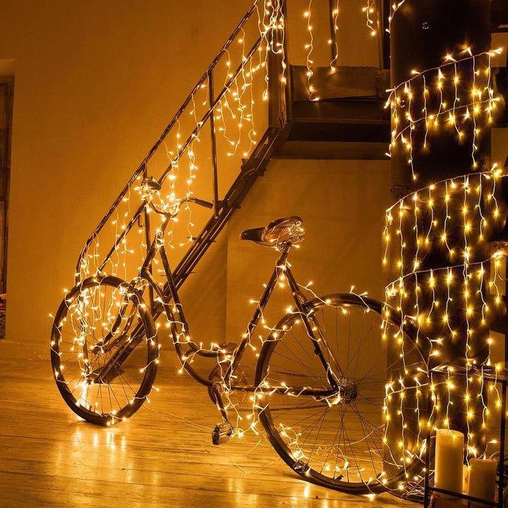 400 LED 33Ft Warm White Icicle Christmas Lights Outdoor Waterproof Curtain String Lights with 8 Modes for Holiday Home Party Decor