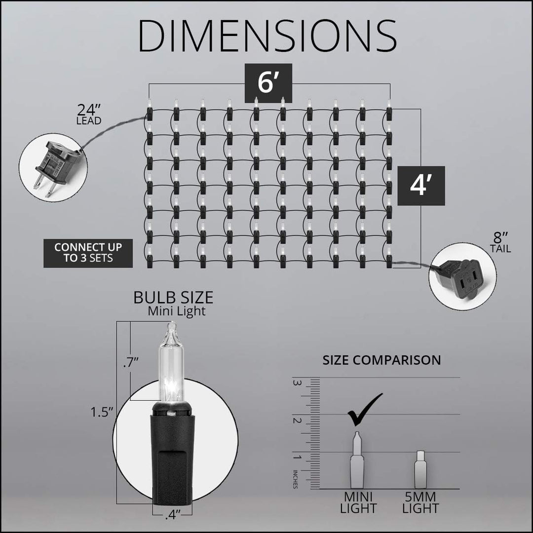 Outdoor Clear Christmas Net Lights, 150 Count Christmas Lights on Green Wire, 4 X 6 Ft Decorative Holiday Lighting for Hedges & Bushes
