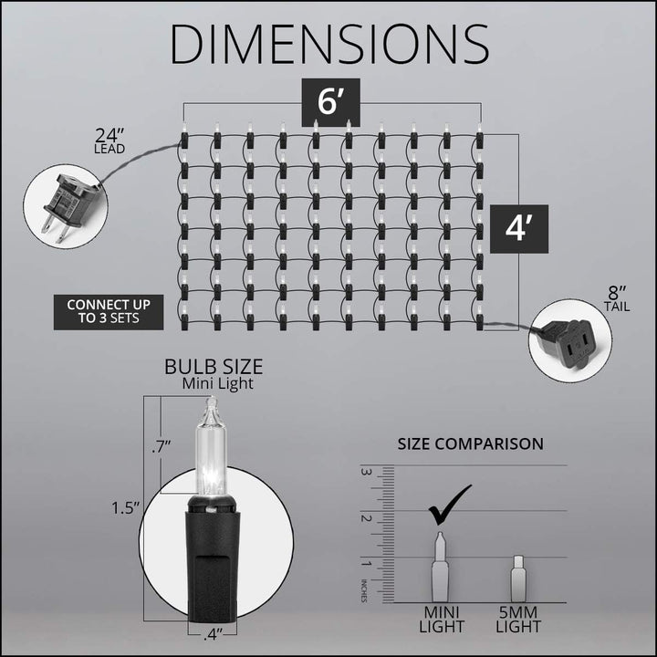 Outdoor Clear Christmas Net Lights, 150 Count Christmas Lights on Green Wire, 4 X 6 Ft Decorative Holiday Lighting for Hedges & Bushes