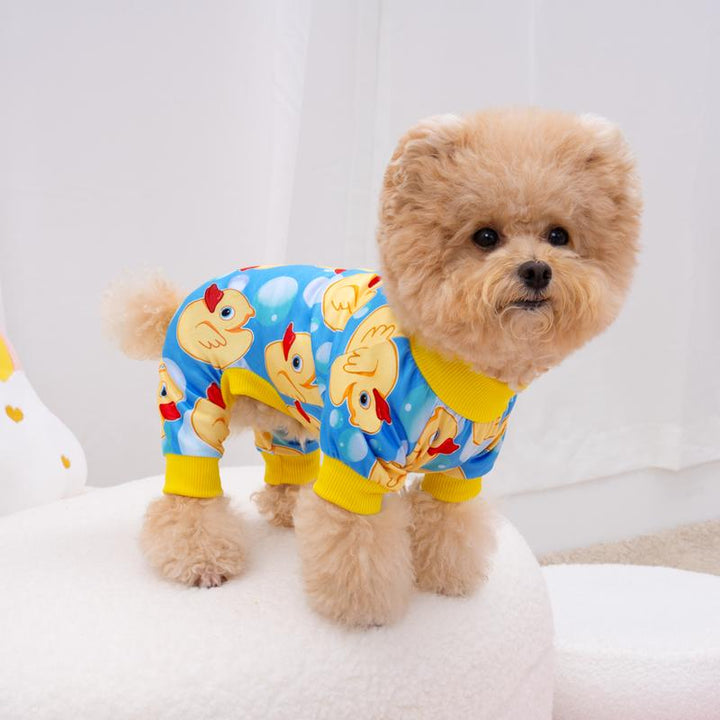 XPUDAC 4 Pieces Duckie & Strawberry Pattern Pajamas for Dogs Cozy Breathable Puppy Onesies Outfits for Doggie Cats Christmas Shirts Sleepwear Poodle Puppy Universal Fit Soft Material Easy Pull-On Design