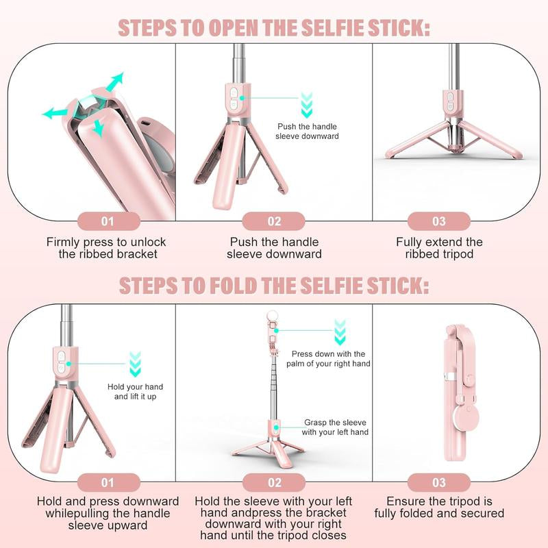 Selfie Stick with Rechargable Remote and Light, Tripod for , Cell Phone Stand for Video Recording, Portable Travel Essentials Smartphone Mount Holder, Extendable Vlogging Filming Accessories