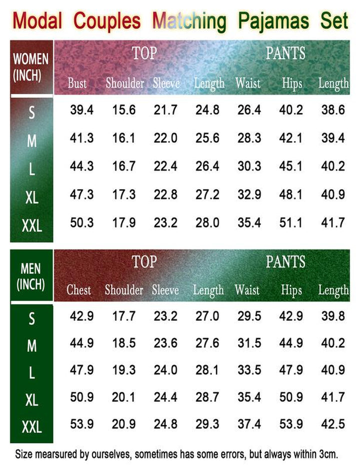 SWOMOG Matching Couple Christmas Pajamas Set Modal Long Sleeve Button-Down Sleepwear Family Clothing Sets Pants Womenswear Breathable Suits Red Elastic Black Casual