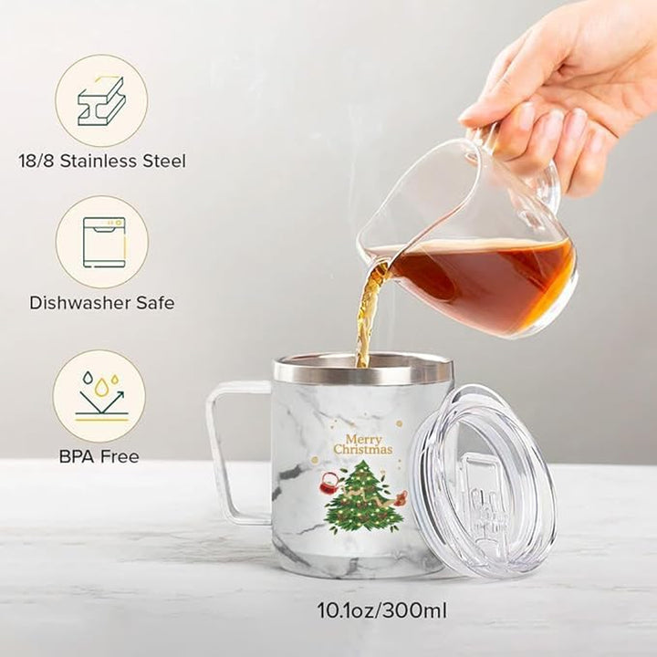 Christmas Mug, Christmas Gifts for Women, Men & Adults | Stainless Steel, Vacuum Insulated Coffee Mug with Lid - 10 Oz | Christmas Gifts 2024, Christmas Gift Ideas