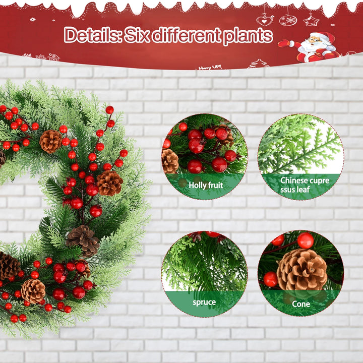 Christmas Wreath,18 Inch Artificial Front Door Wreaths for Hanging Decorations for Home Holiday Indoor/Outdoor Xmas Party Decor Christmas Decoration Simulation Rattan Berry Wreath