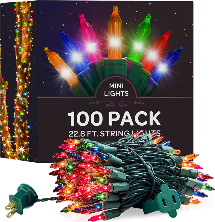 Christmas String Lights [100 Set] 25 Ft Multi-Colored Christmas String Lights, for Xmas Tree, Garland, Holiday, Party Décor –Mini Christmas Lights for Tree Weather-Resistant