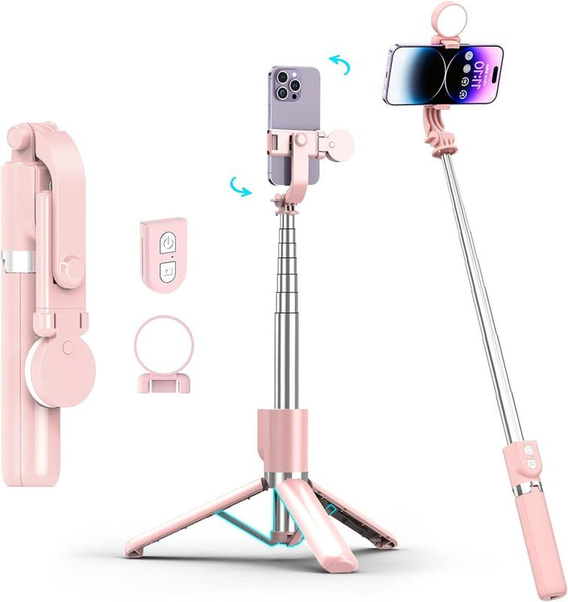 Selfie Stick with Rechargable Remote and Light, Tripod for , Cell Phone Stand for Video Recording, Portable Travel Essentials Smartphone Mount Holder, Extendable Vlogging Filming Accessories