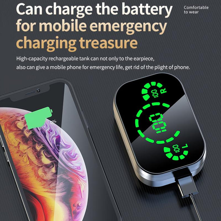 Xmenha Wireless Headset Earphones, Mini Earphones, Battery Level Display, Ultra Long Battery Life, and High Sound Quality Black Earbud