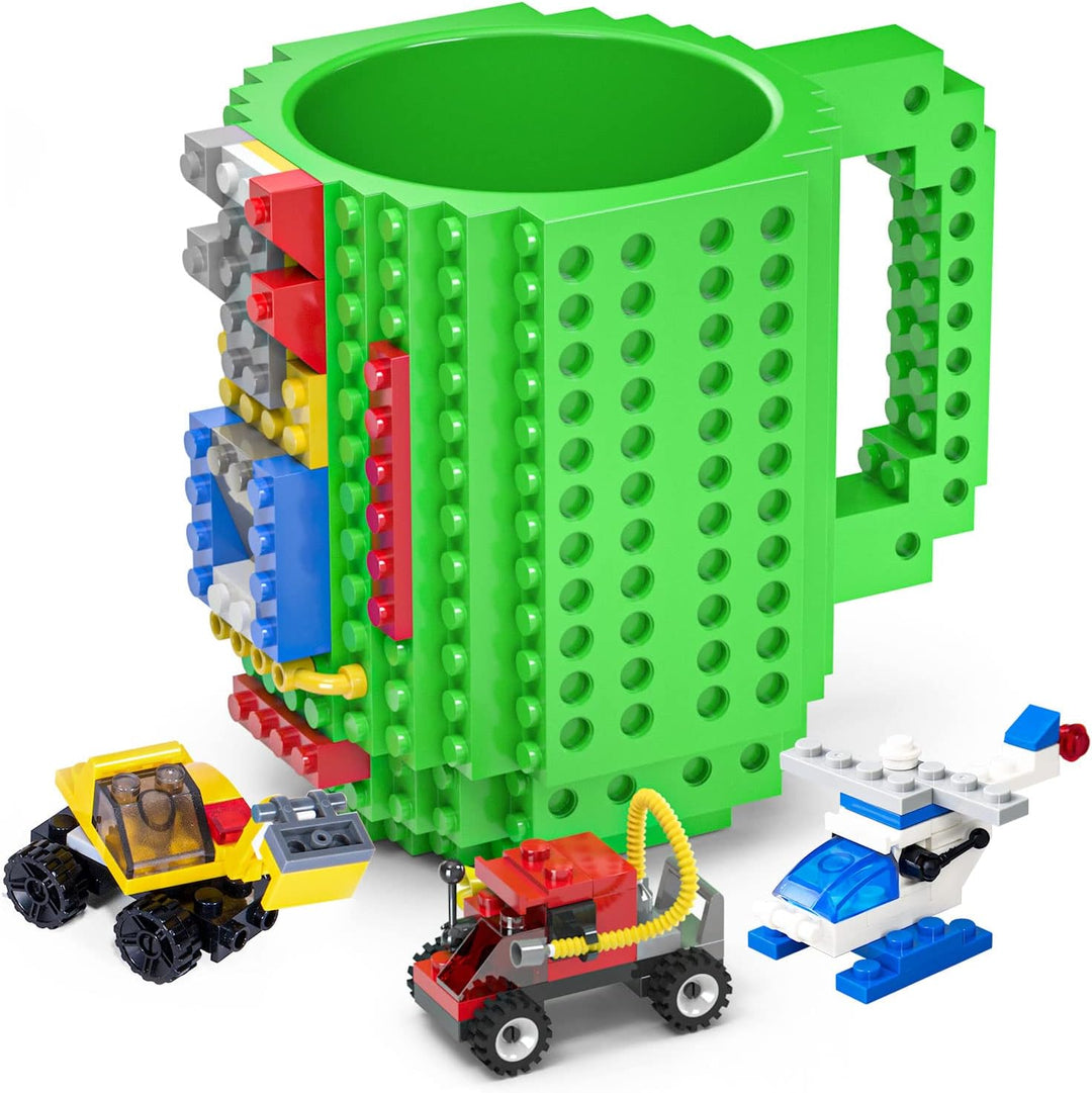 Build on Brick Mug, Cool Coffee Mugs for Kids, Creative Novelty Building Block Cups, Funny Coffee Mug for Men Adults Women Xmas Christmas - Green