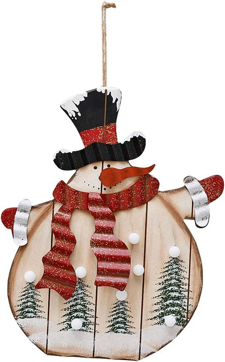 Wooden Hanging Christmas Snowman Sign with LED Bulbs - Wood Decorative Plaques for Wall Door Xmas Tree Ornament Indoor Outdoor Holiday Decor (Snowman A)