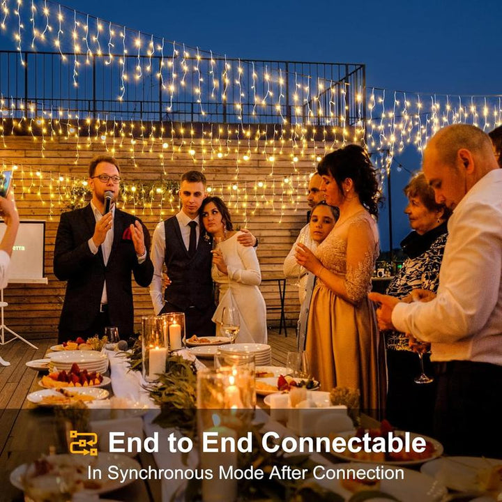 400 LED 33Ft Warm White Icicle Christmas Lights Outdoor Waterproof Curtain String Lights with 8 Modes for Holiday Home Party Decor