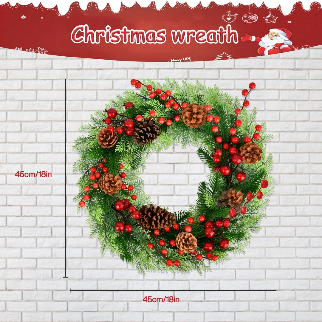 Christmas Wreath,18 Inch Artificial Front Door Wreaths for Hanging Decorations for Home Holiday Indoor/Outdoor Xmas Party Decor Christmas Decoration Simulation Rattan Berry Wreath