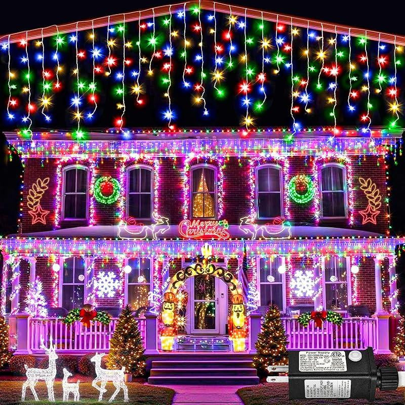 400 LED 33Ft Warm White Icicle Christmas Lights Outdoor Waterproof Curtain String Lights with 8 Modes for Holiday Home Party Decor