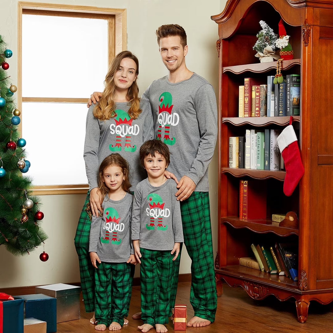 Kids Family Christmas Pajamas Matching Sets Long Sleeve Top and Green Plaid Pant Gifts Flame Retardant, 2-Piece, Size 2Y