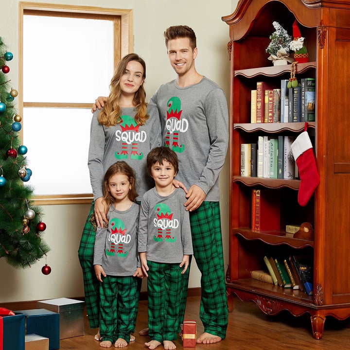 Kids Family Christmas Pajamas Matching Sets Long Sleeve Top and Green Plaid Pant Gifts Flame Retardant, 2-Piece, Size 2Y