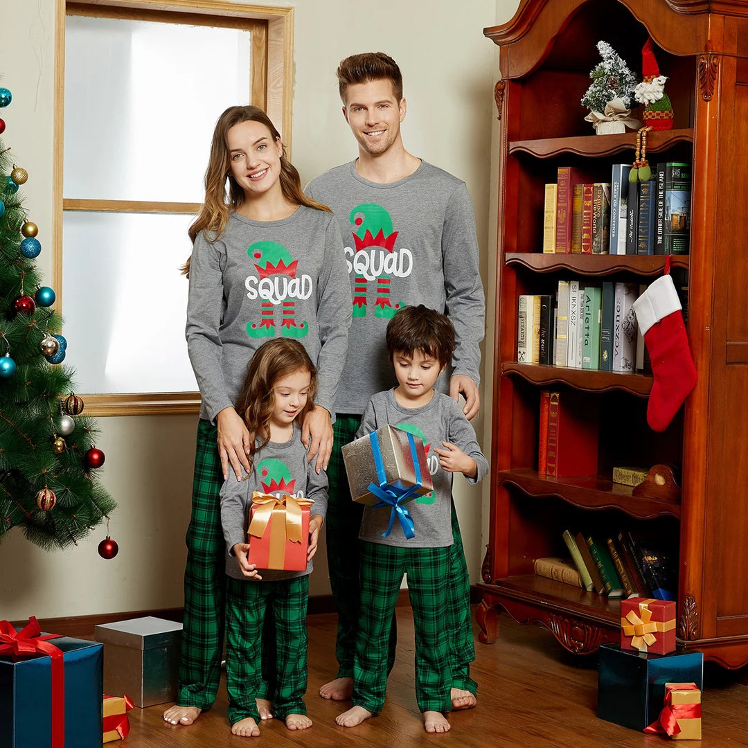 Kids Family Christmas Pajamas Matching Sets Long Sleeve Top and Green Plaid Pant Gifts Flame Retardant, 2-Piece, Size 2Y