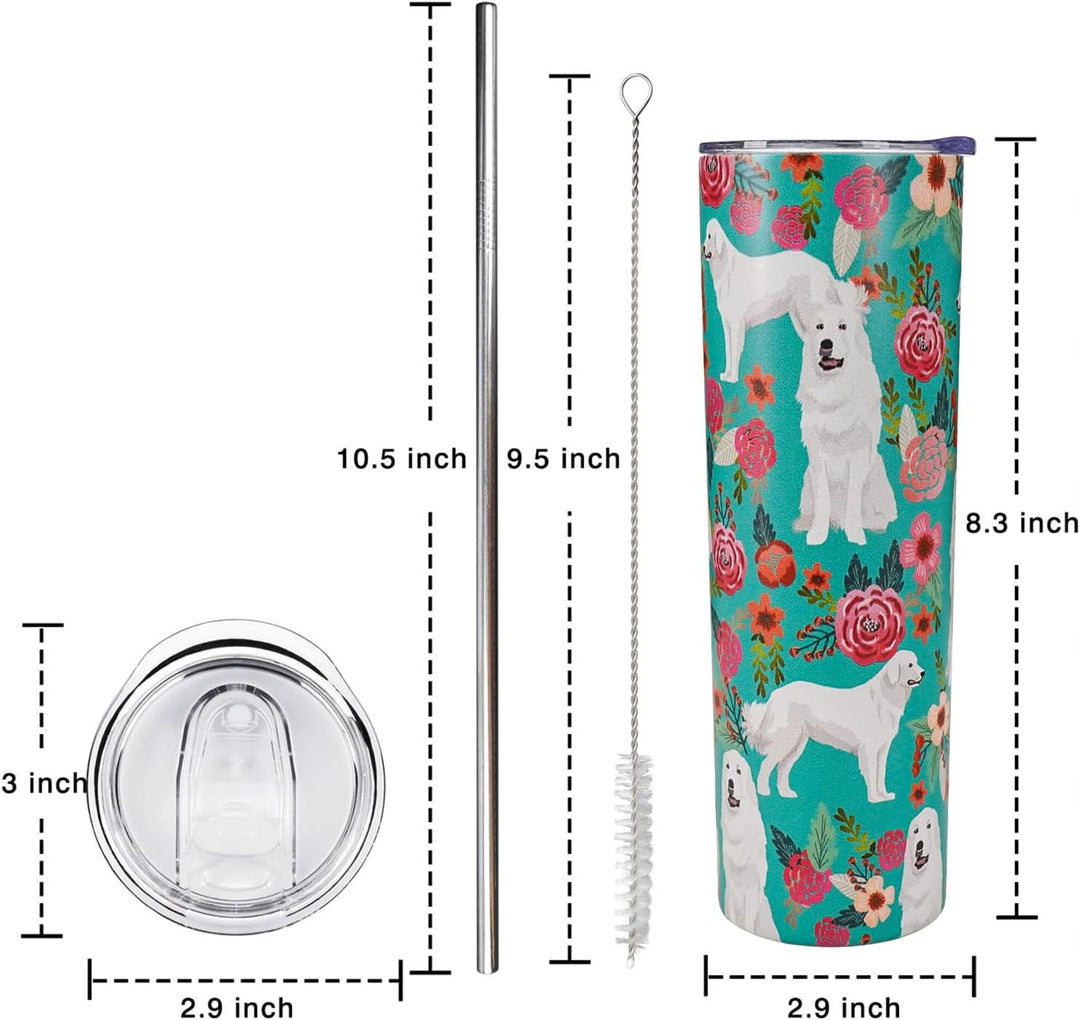 Great Pyrenees Dog 20 Oz Dog Printtumbler,Tumbler with Lid and Straw Travel Cup Stainless Steel Tumbler Coffee Pyrenees Dog Mug for Dog Lover Gifts