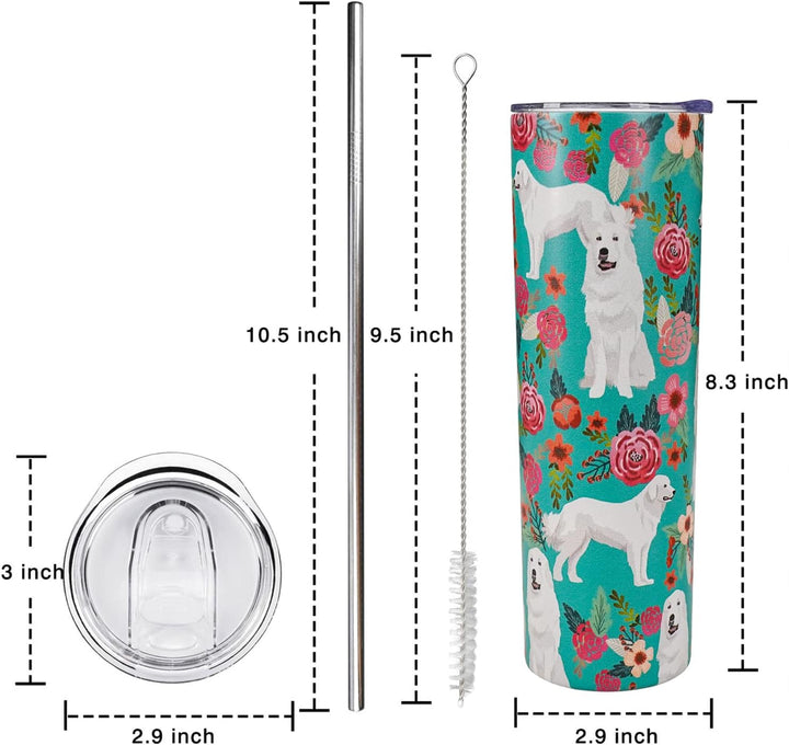 Great Pyrenees Dog 20 Oz Dog Printtumbler,Tumbler with Lid and Straw Travel Cup Stainless Steel Tumbler Coffee Pyrenees Dog Mug for Dog Lover Gifts