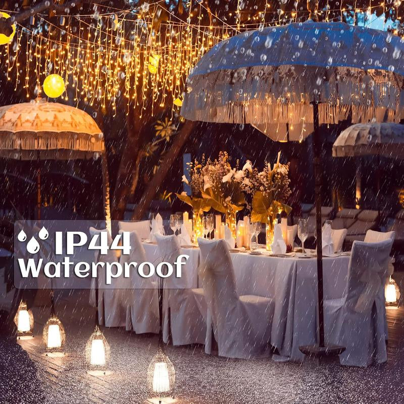 400 LED 33Ft Warm White Icicle Christmas Lights Outdoor Waterproof Curtain String Lights with 8 Modes for Holiday Home Party Decor