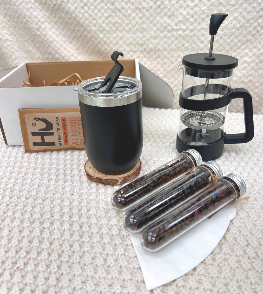 Coffee Lover Gift Box: French Press, Mug & Gourmet Coffee Samples
